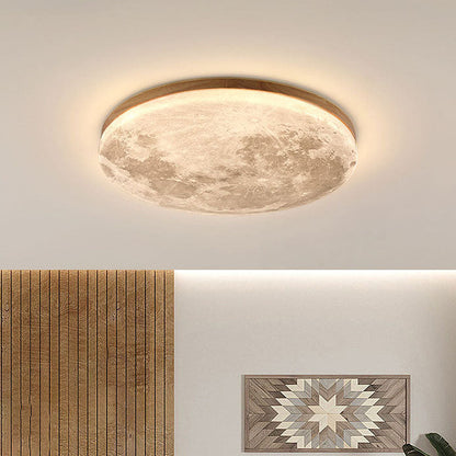Simple Minimalist Moon Round LED Ceiling Light for Modern Homes Wood Dimmable By Remote Control NALANI