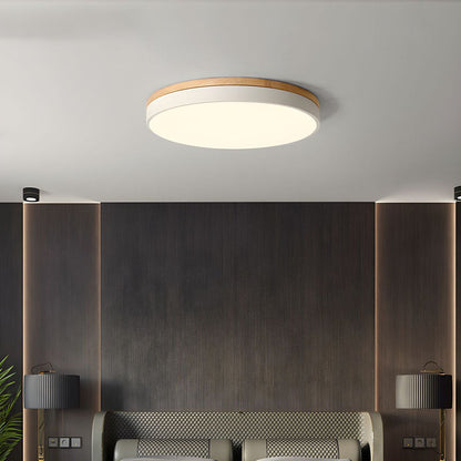 Wooden Round Shape Flush Ceiling Lights For Living Room White NALANI