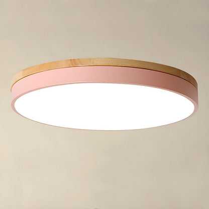 Wooden Round Shape Flush Ceiling Lights For Living Room Pink D60cm*H6cm（54W) NALANI