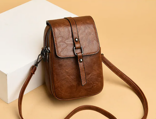 Vintage Multi Functional Soft Vegan Leather Shoulder Bag Brown NALANI