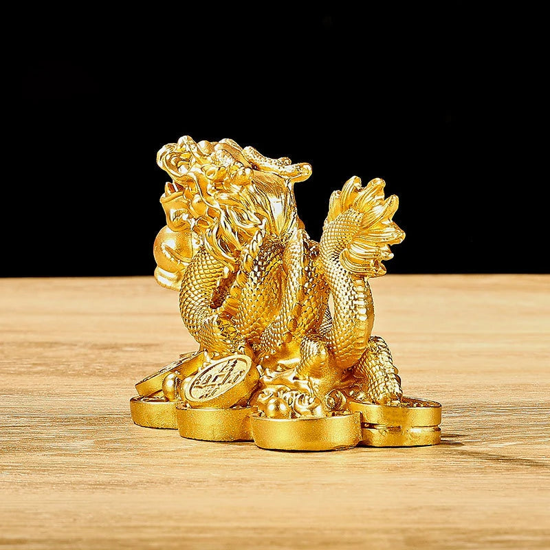 Auspicious Money Dragon Statuette Resin Feng Shui Sculpture for Home NaLani