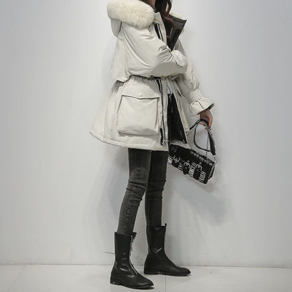 Luxurious Parka With Fur Collar For Women Winter Coat Beige NALANI