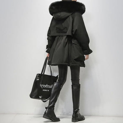 Luxurious Parka With Fur Collar For Women Winter Coat Black NALANI
