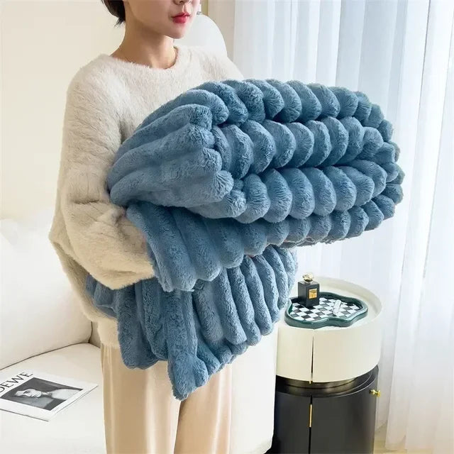 Soft Plush Maxi Winter Blanket Cozy Warm Throw For Couch Blue NALANI