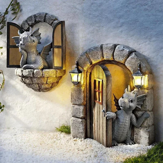 Dragon Shaped Resin Lawn Sculpture Gothic Fantasy Garden Decoration NaLani