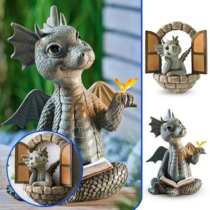 Dragon Shaped Resin Lawn Sculpture Gothic Fantasy Garden Decoration NaLani