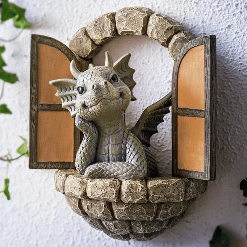 Dragon Shaped Resin Lawn Sculpture Gothic Fantasy Garden Decoration Dravik NaLani