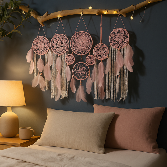 Boho Wall Hanging Dreamcatcher Set For Cozy Home Decor Pink NALANI