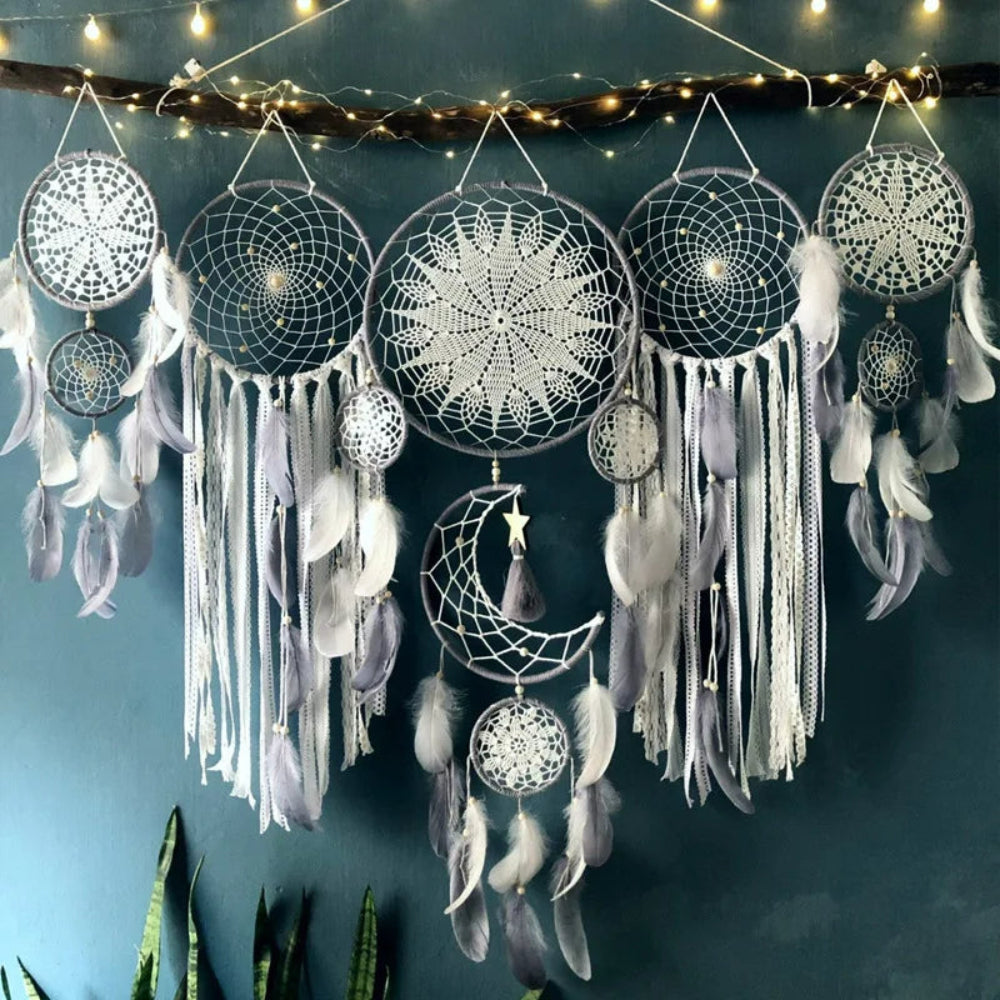 Boho Wall Hanging Dreamcatcher Set For Cozy Home Decor Gray NALANI