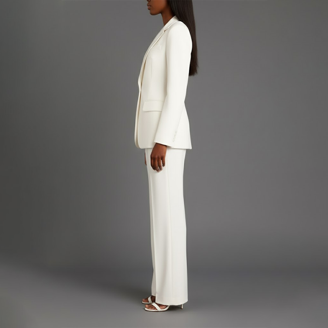 Women’s Blazer And Wide Leg Trousers Tailored Suit Set | Button Front For Workwear Office