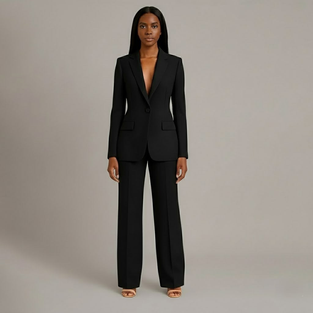 Women’s Blazer And Wide Leg Trousers Tailored Suit Set | Button Front For Workwear Office