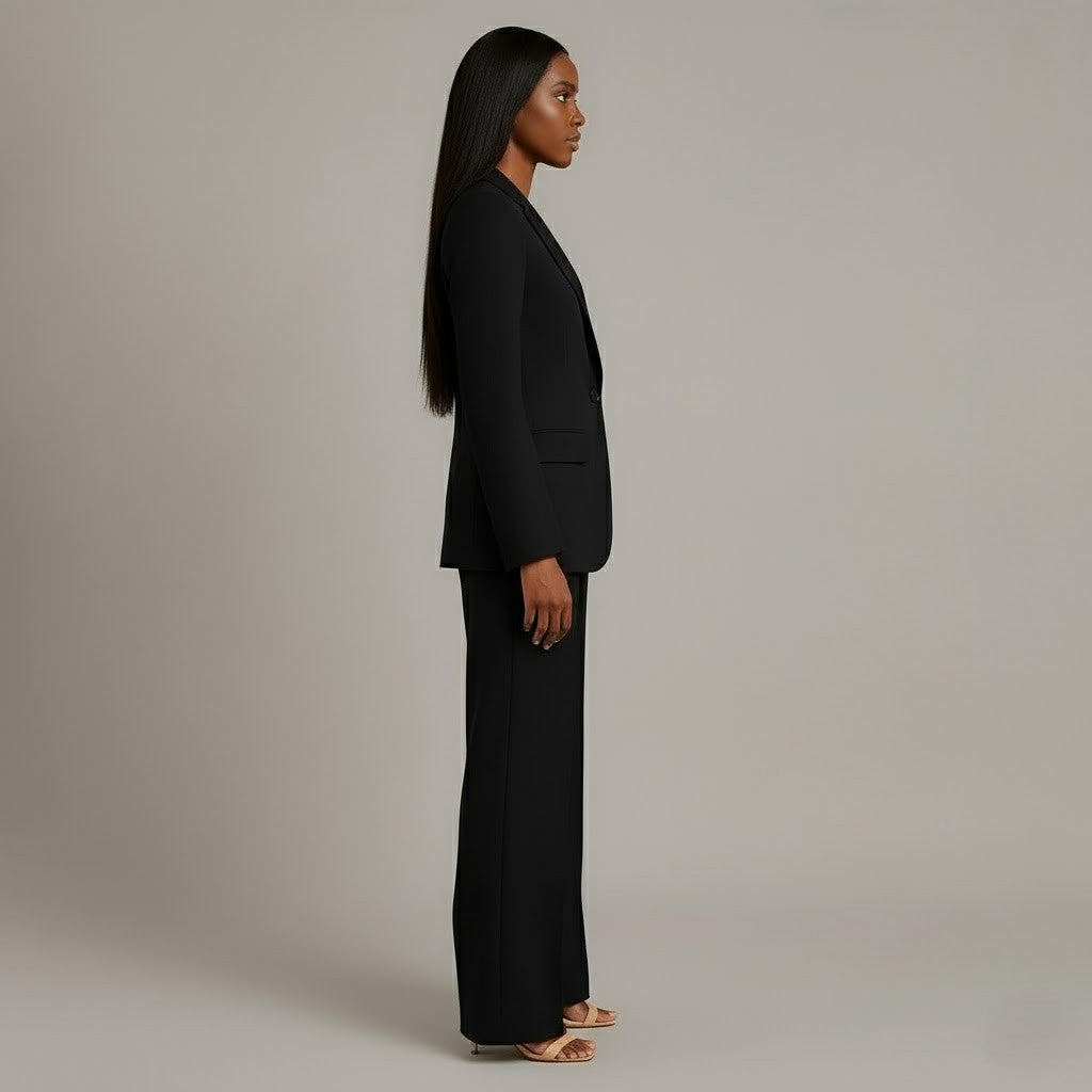 Women’s Blazer And Wide Leg Trousers Tailored Suit Set | Button Front For Workwear Office