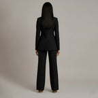 Women’s Blazer And Wide Leg Trousers Tailored Suit Set | Button Front For Workwear Office
