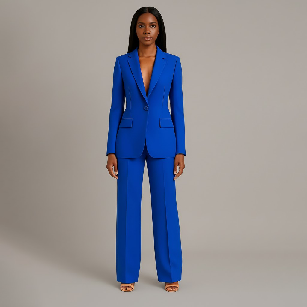 Women’s Blazer And Wide Leg Trousers Tailored Suit Set | Button Front For Workwear Office