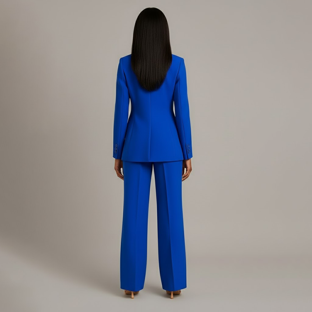 Women’s Blazer And Wide Leg Trousers Tailored Suit Set | Button Front For Workwear Office