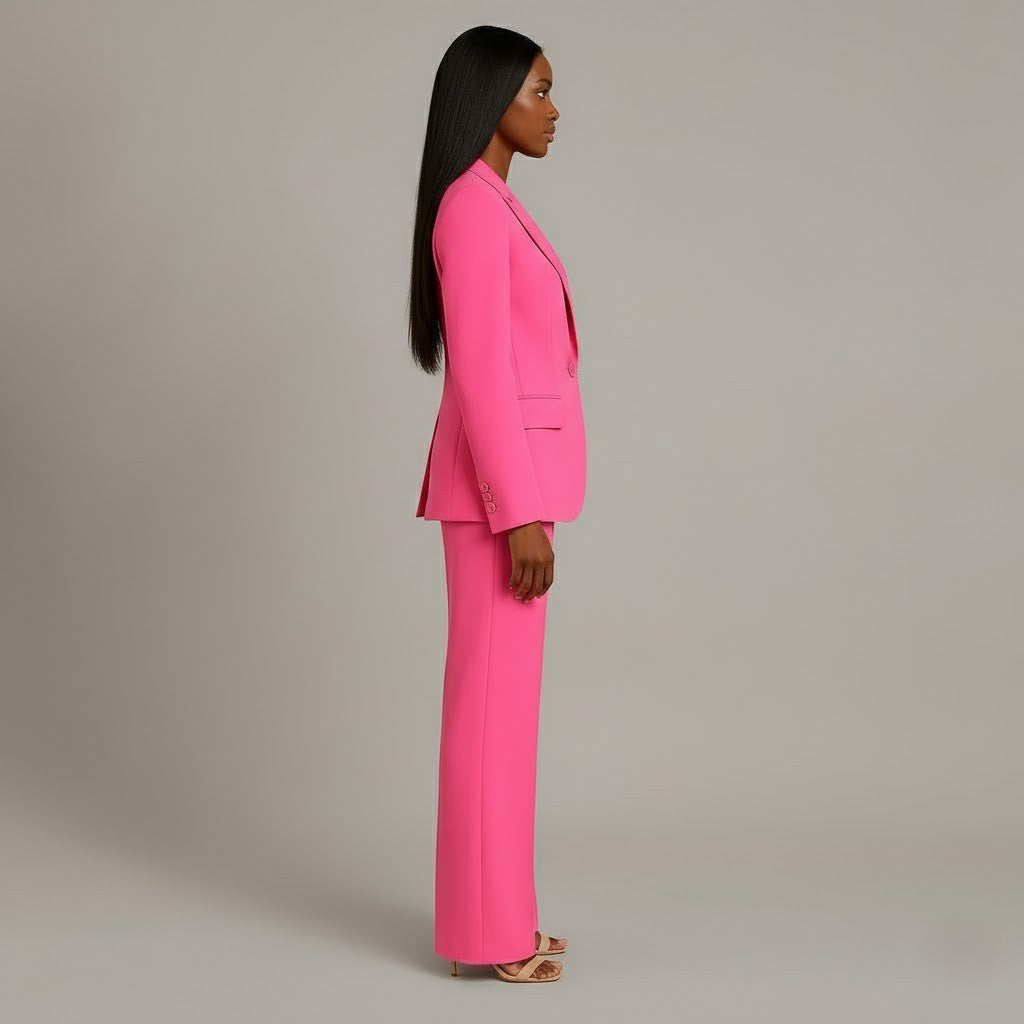 Women’s Blazer And Wide Leg Trousers Tailored Suit Set | Button Front For Workwear Office