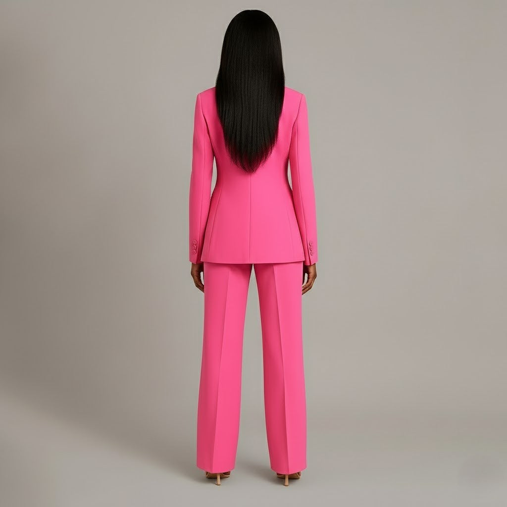 Women’s Blazer And Wide Leg Trousers Tailored Suit Set | Button Front For Workwear Office