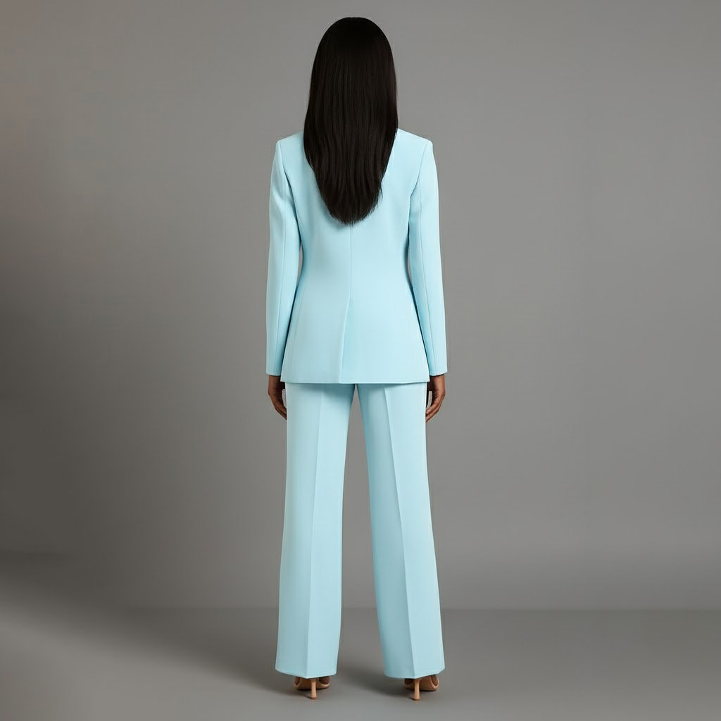 Women’s Blazer And Wide Leg Trousers Tailored Suit Set | Button Front For Workwear Office