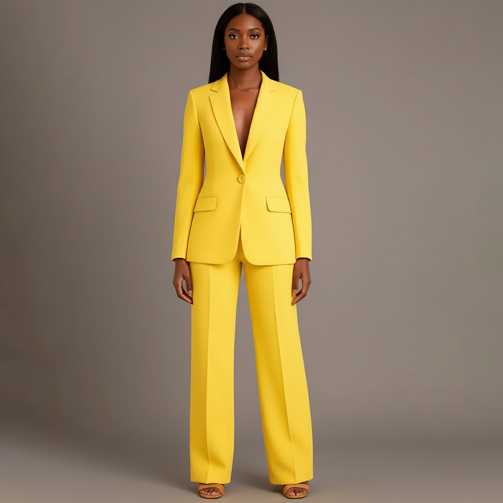 Women’s Blazer And Wide Leg Trousers Tailored Suit Set | Button Front For Workwear Office