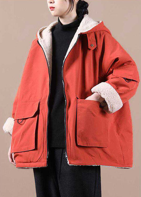 Orange Winter Parka With Hood And Zippered Pockets NALANI