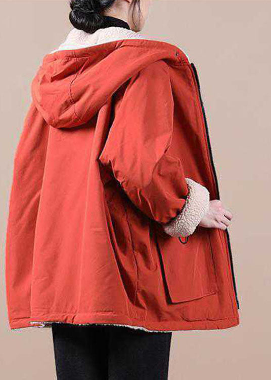 Orange Winter Parka With Hood And Zippered Pockets NALANI