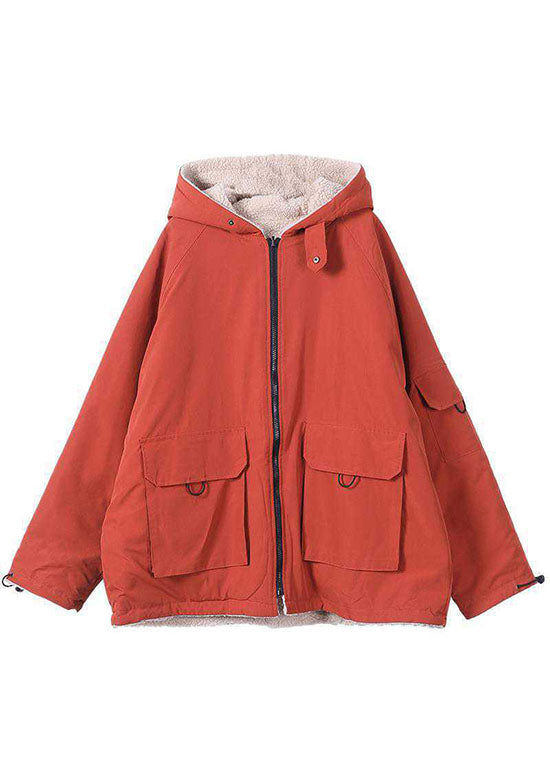 Orange Winter Parka With Hood And Zippered Pockets NALANI