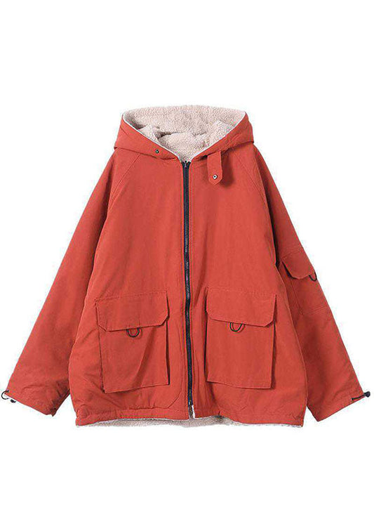 Orange Winter Parka With Hood And Zippered Pockets NALANI