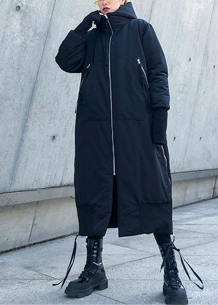 Black Oversized Parka With Hood And Full Zipper Closure NALANI