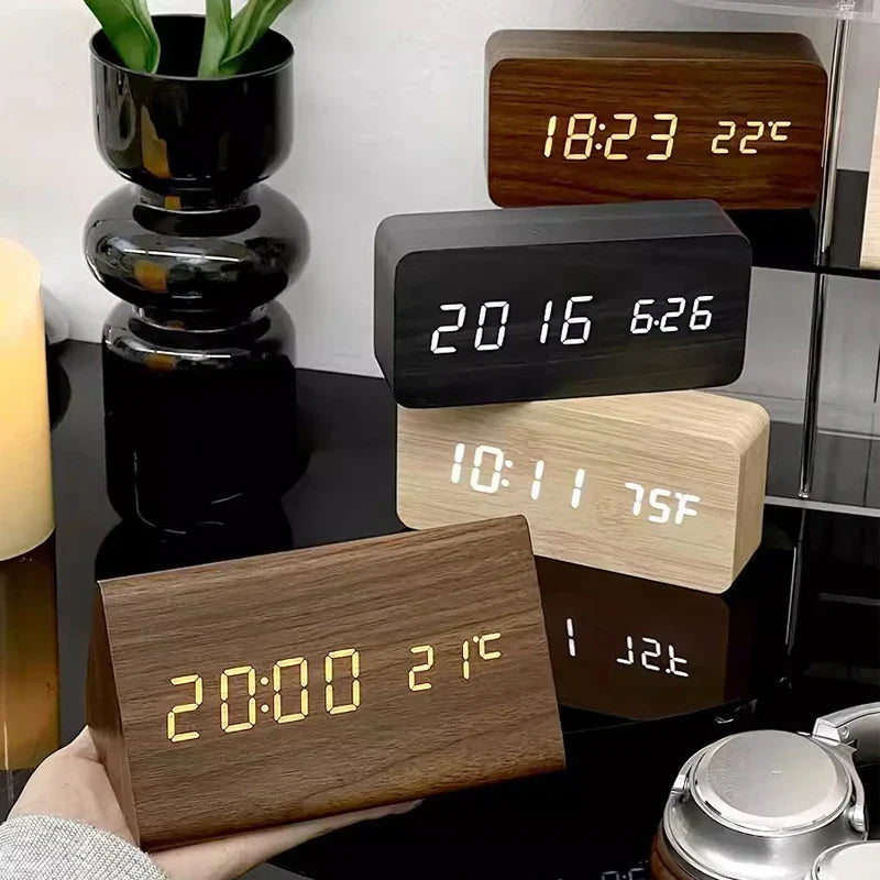 Minimalist Wooden Alarm Clock with LED Display for Modern Decor Calora