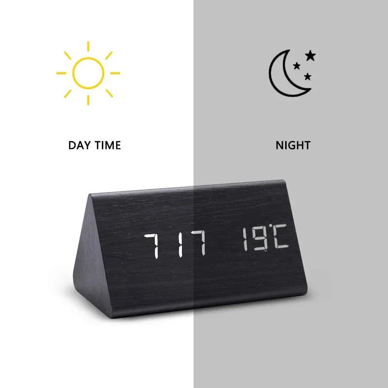 Minimalist Wooden Alarm Clock with LED Display for Modern Decor Calora