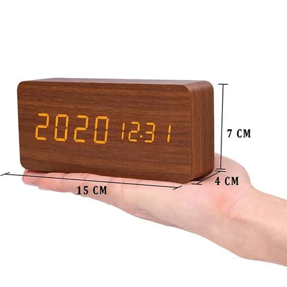 Minimalist Wooden Alarm Clock with LED Display for Modern Decor Brown - Block Calora