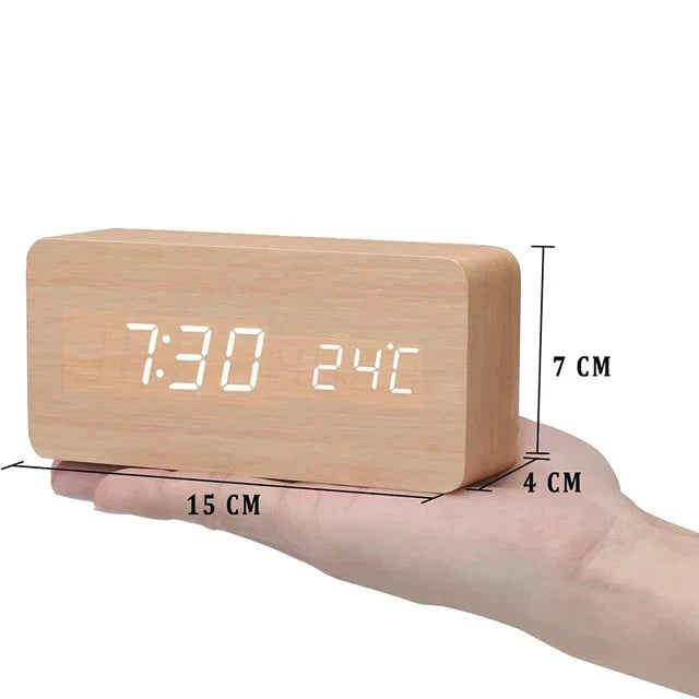 Minimalist Wooden Alarm Clock with LED Display for Modern Decor Wood - Cube Calora