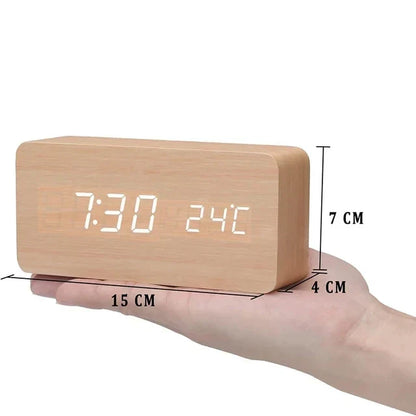 Minimalist Wooden Alarm Clock with LED Display for Modern Decor Wood - Cube Calora