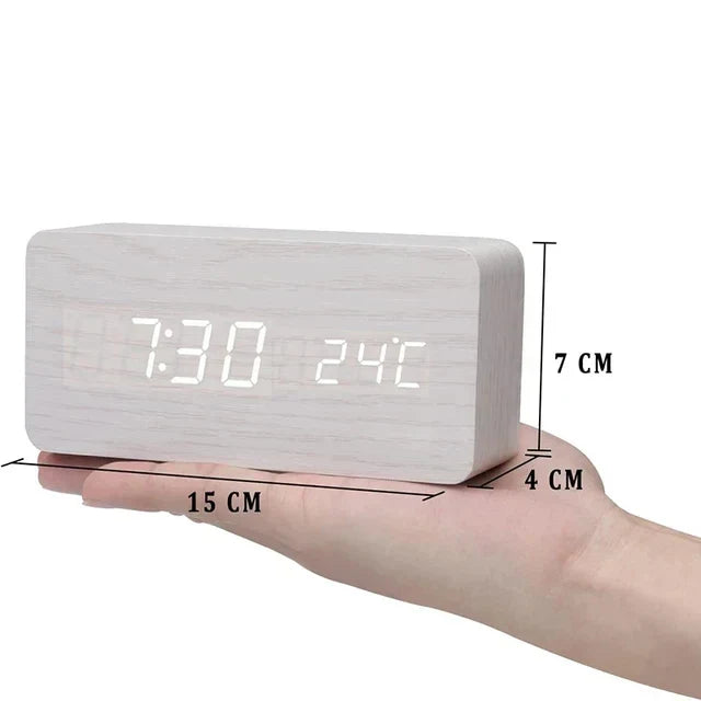 Minimalist Wooden Alarm Clock with LED Display for Modern Decor White - Rectangle Calora