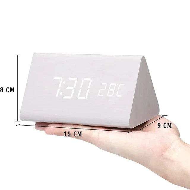 Minimalist Wooden Alarm Clock with LED Display for Modern Decor White - Triangle Calora
