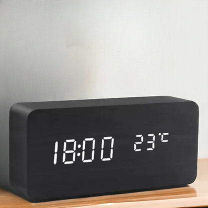 Minimalist Wooden Alarm Clock with LED Display for Modern Decor Black - Block Calora
