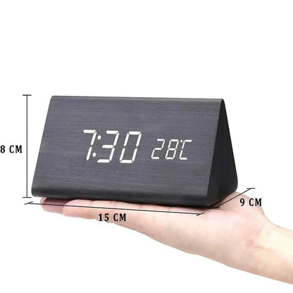 Minimalist Wooden Alarm Clock with LED Display for Modern Decor Black - Triangle Calora
