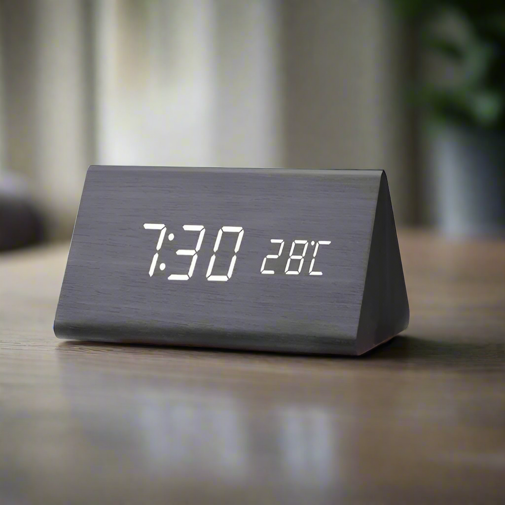 Minimalist Wooden Alarm Clock with LED Display for Modern Decor Calora
