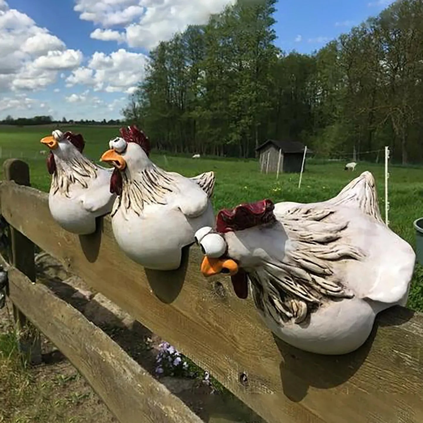 Funny Chicken Fence Decor Resin Garden Sculpture for Home Decoration NaLani