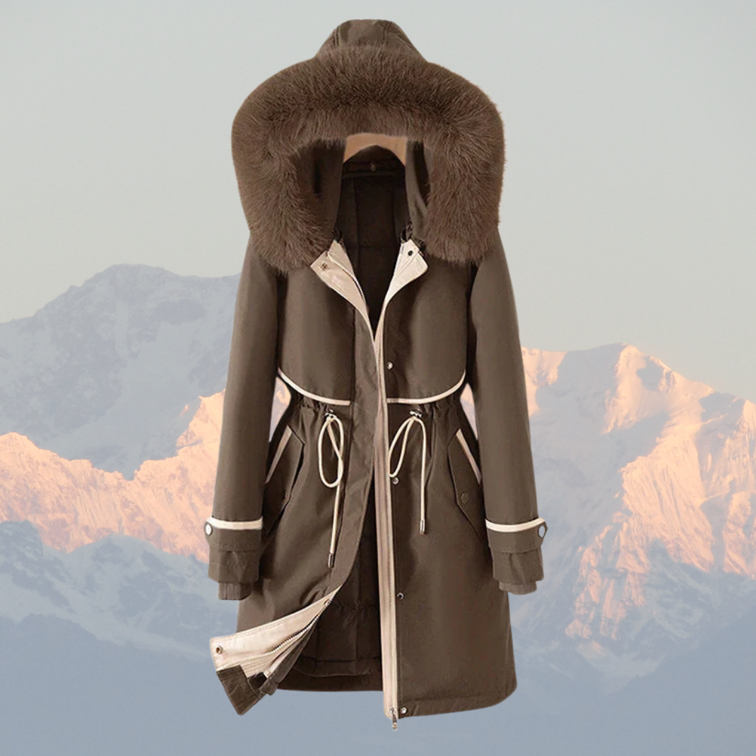 Women’s Parka Winter Jacket – Quilted Lining – Faux Fur Hood – Adjustable Waist – Zip Closure