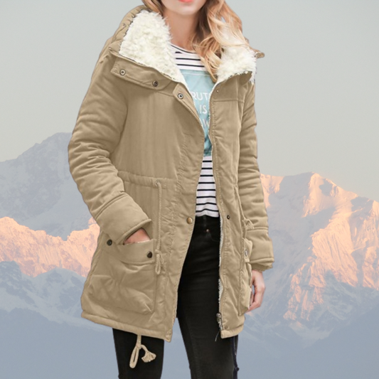 Women’s Parka Winter Jacket – Water-Resistant – Plush Lined – Hooded – Adjustable Waist – Mid-Length