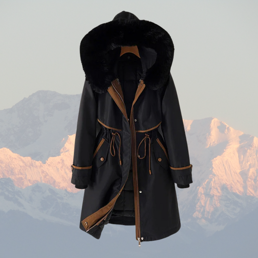 Women’s Parka Winter Jacket – Quilted Lining – Faux Fur Hood – Adjustable Waist – Zip Closure