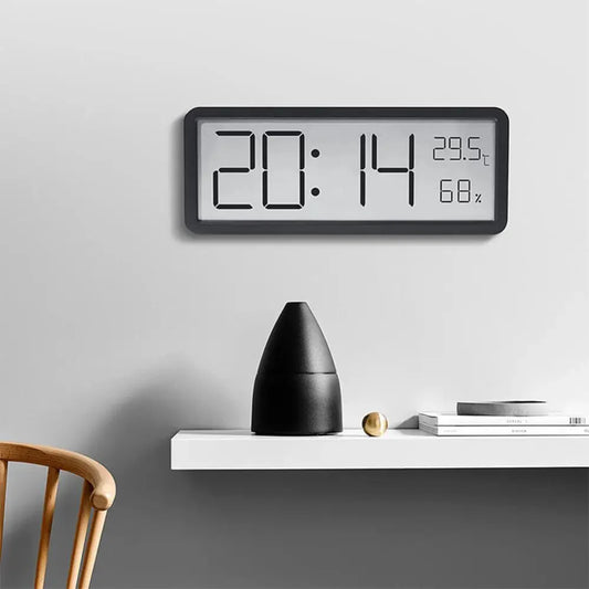 Digital LED Wall Clock With Temperature And Humidity Black NALANI
