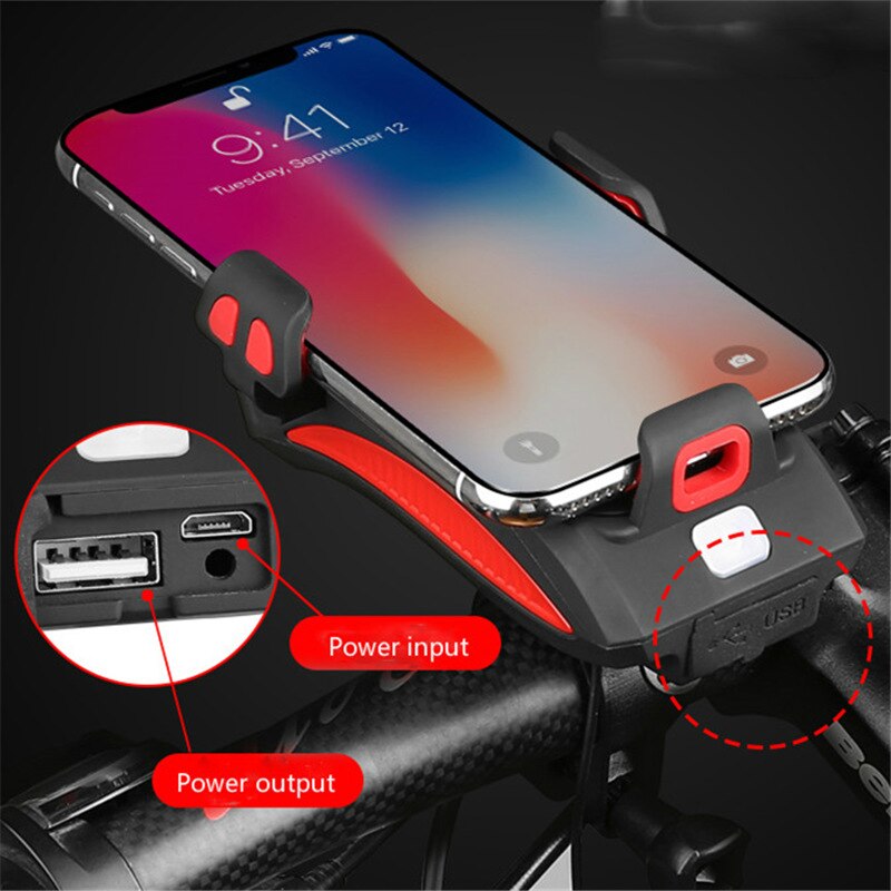 Bicycle 4 In 1 Phone Holder Power Bank Light Horn Gadget NALANI