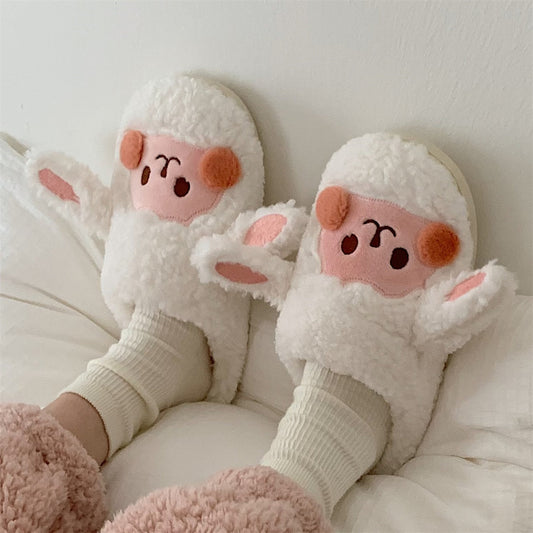 Fluffy Animal Slippers For Home All Ages Non Slip Sole White Sheep 42-43 NALANI