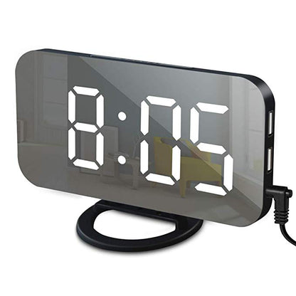 Mirrored LED Digital Alarm Clock with USB Ports and Memory Feature Black NALANI