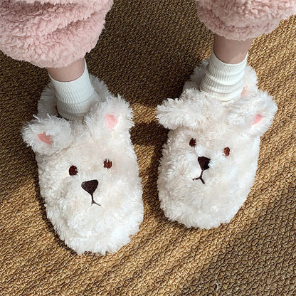 Fluffy Animal Slippers For Home All Ages Non Slip Sole White Bear NALANI