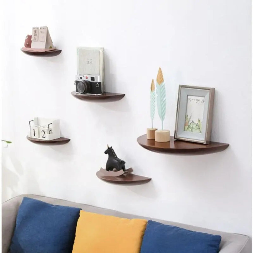Half Moon Wood Wall Shelf Curved Modern Decorative Shelf Big Brown NALANI