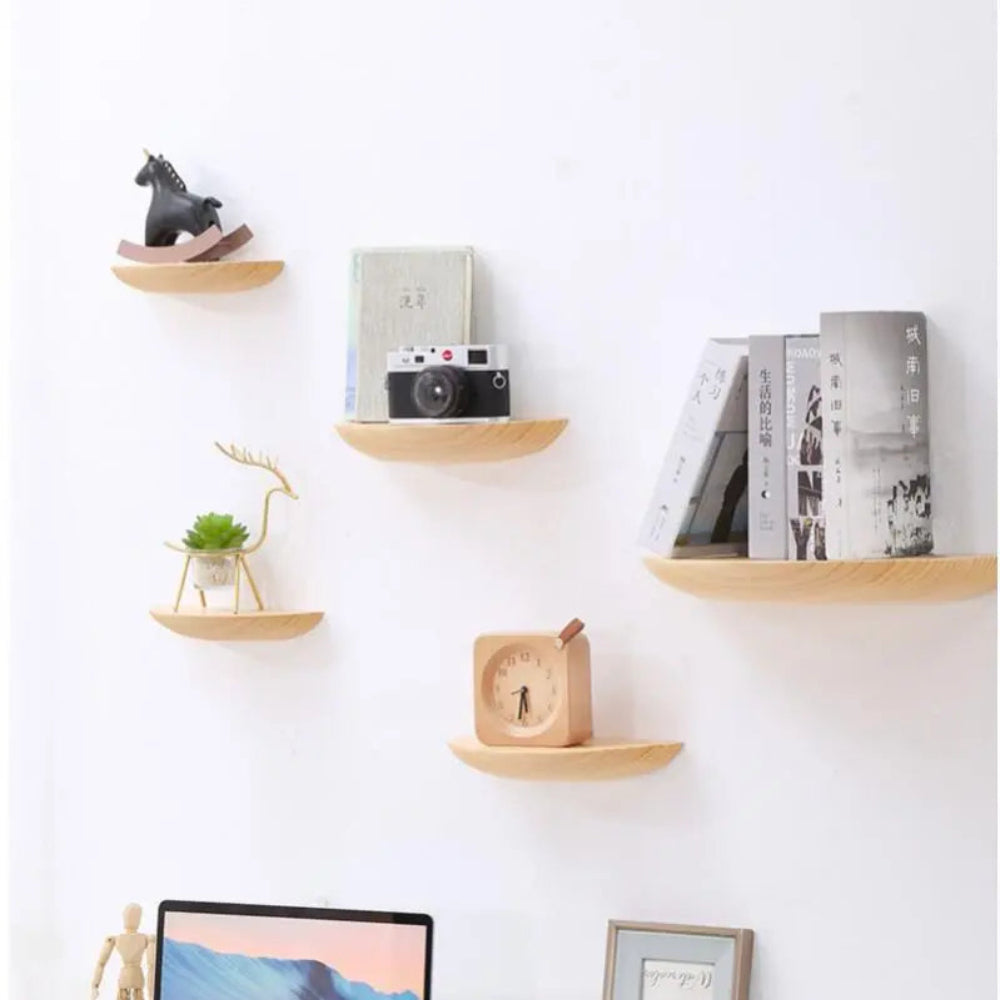 Half Moon Wood Wall Shelf Curved Modern Decorative Shelf Large wood Colour NALANI