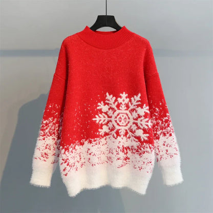 Women Christmas Snowflake Sweater Crew Neck Cozy Winter Knit-Blazers & Vesten-Calora-NaLani